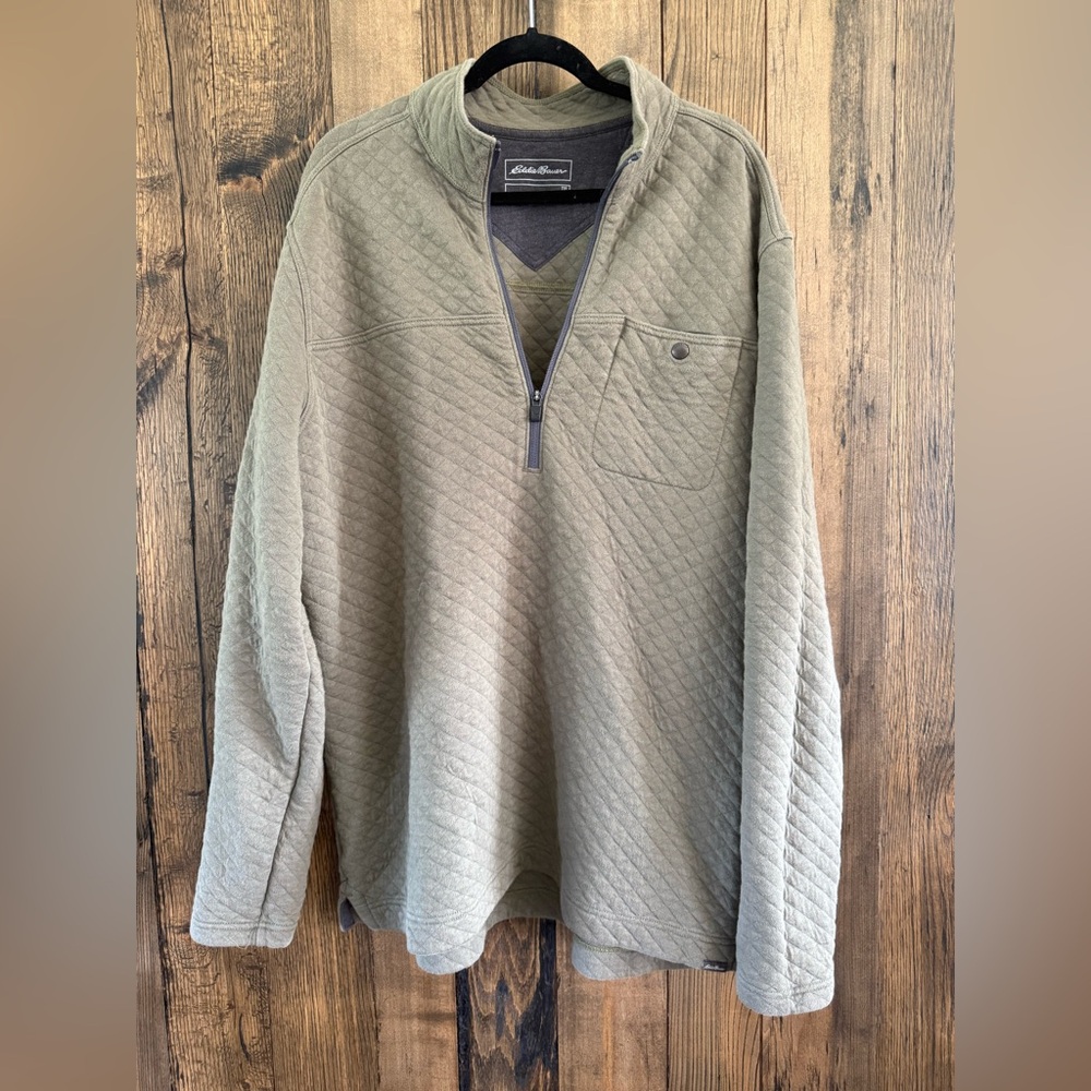 Eddie Bauer Men’s TXL Olive Quilted Half-Zip Pullover